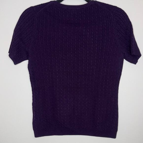 Brooks Brothers Cashmere Women Small Dark Purple Cable Knit Short Sleeve Sweater - Picture 3 of 6